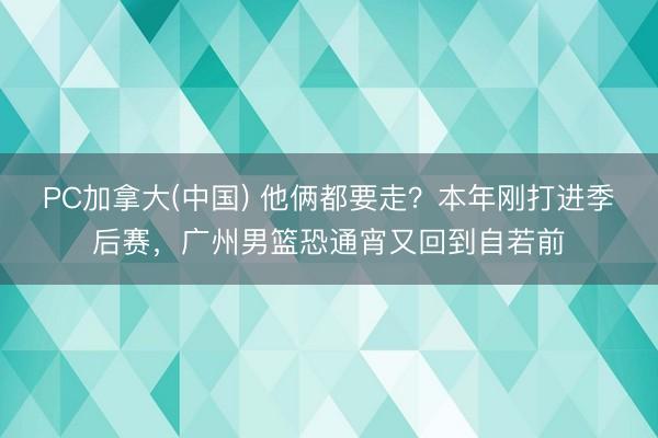 PC加拿大(中国) 他俩都要走？本年刚打进季后赛，广州男篮恐通宵又回到自若前