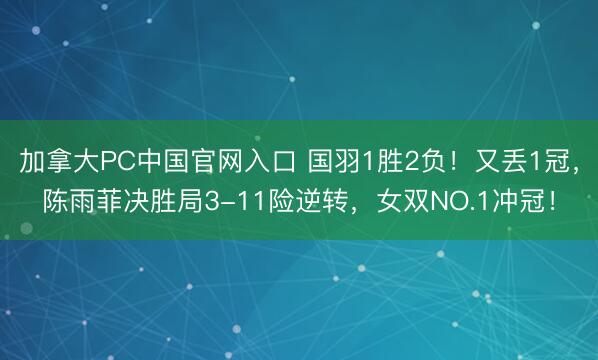 加拿大PC中国官网入口 国羽1胜2负！又丢1冠，陈雨菲决胜局3-11险逆转，女双NO.1冲冠！