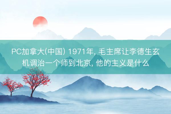 PC加拿大(中国) 1971年, 毛主席让李德生玄机调治一个师到北京, 他的主义是什么